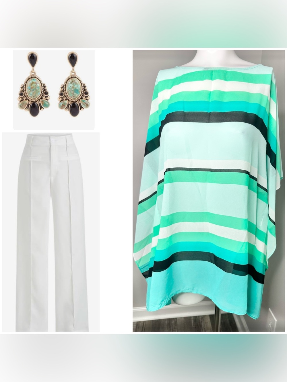 Michael Kors sheer Striped Teal & White top. S/M